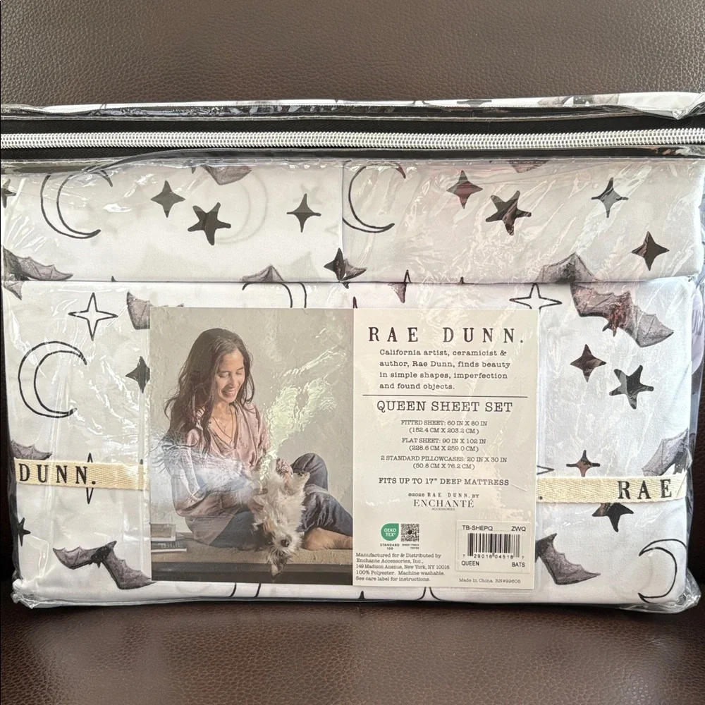 🦇 Rae Dunn Queen Sheet Set with Bat and Star Motif ✨